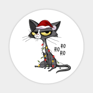 Grumpy Christmas cat Santa hat Magnet